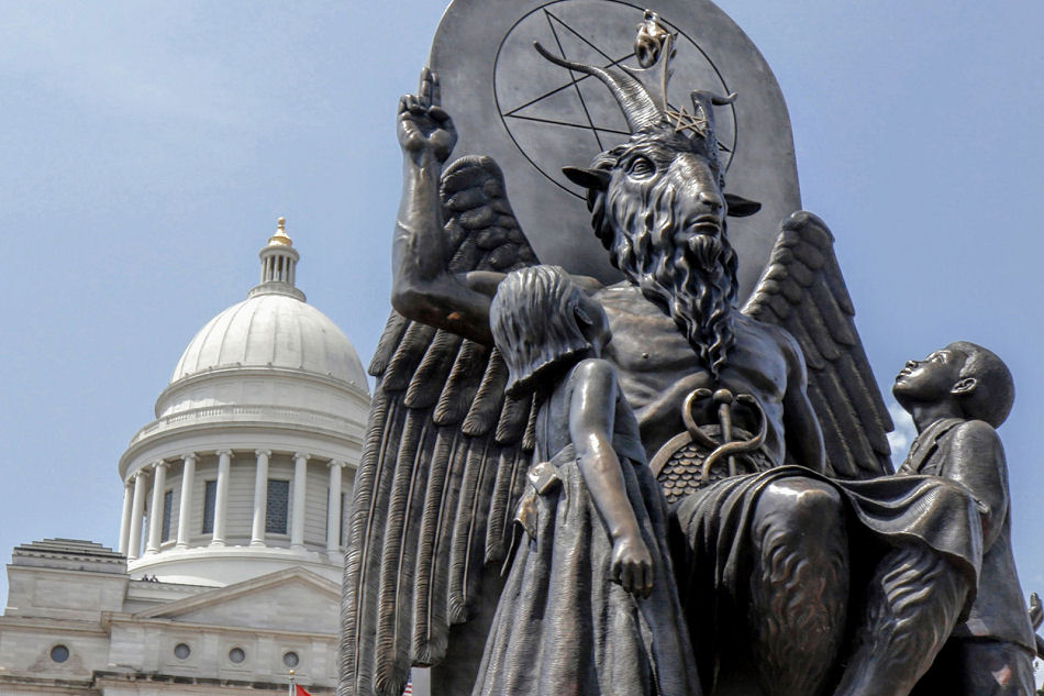 Satans statue of Baphomet, who delights in extracting Adrenochrome via torturing children, organ harvesting, sexual perversions, slavery and finally death by cannibalism.