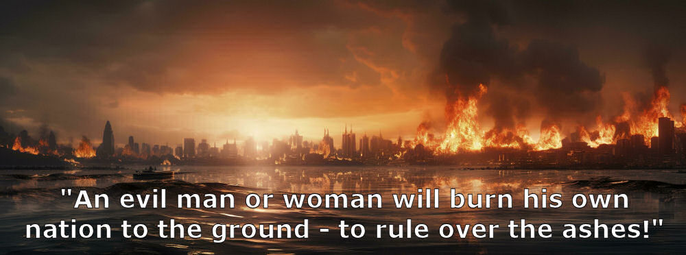An evil man or woman will burn his own nation to the ground - to rule over the ashes!