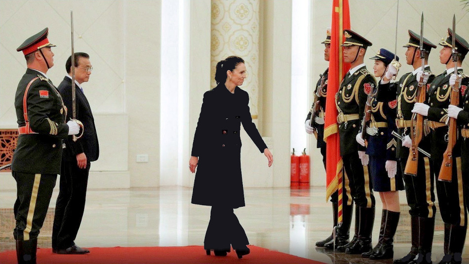 Socialist & Feminist Jacinda Ardern inspects honor guard during a welcoming ceremony in Beijing, Communist China - 1st April 2019