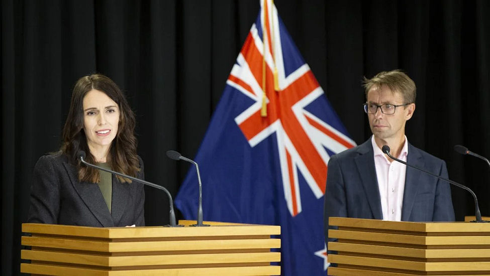 Ardern and then-Director General of Health Ashley Bloomfield making a Covid-19 alert levels announcement at the Beehive. Ross Giblin / The Post