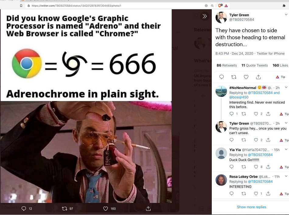 Google blatantly flaunts Satanic symbolism via Google names, logo etc - e.g. Adreno-Chrome - 666...