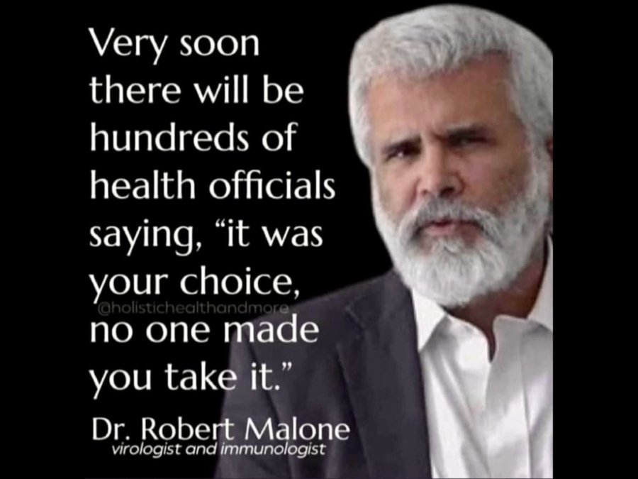 Very soon there will be hundreds of health officials saying: It was your choice, no one made you take it. Dr. Robert Malone.