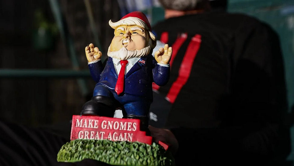 Among the Trump displays at Kevin Anngow's home is a garden gnome.
