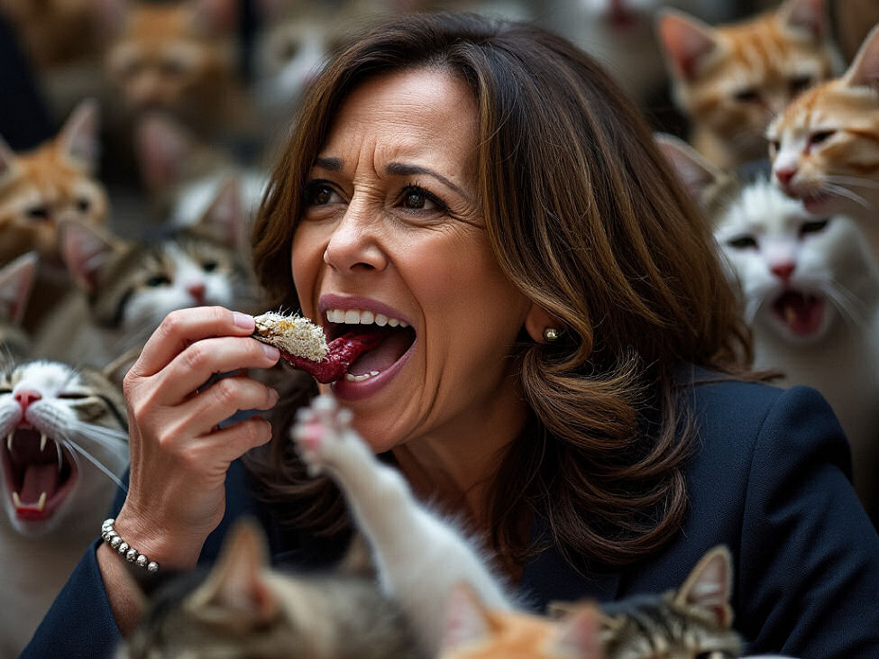 Child trafficker Kamala Harris eating cats...